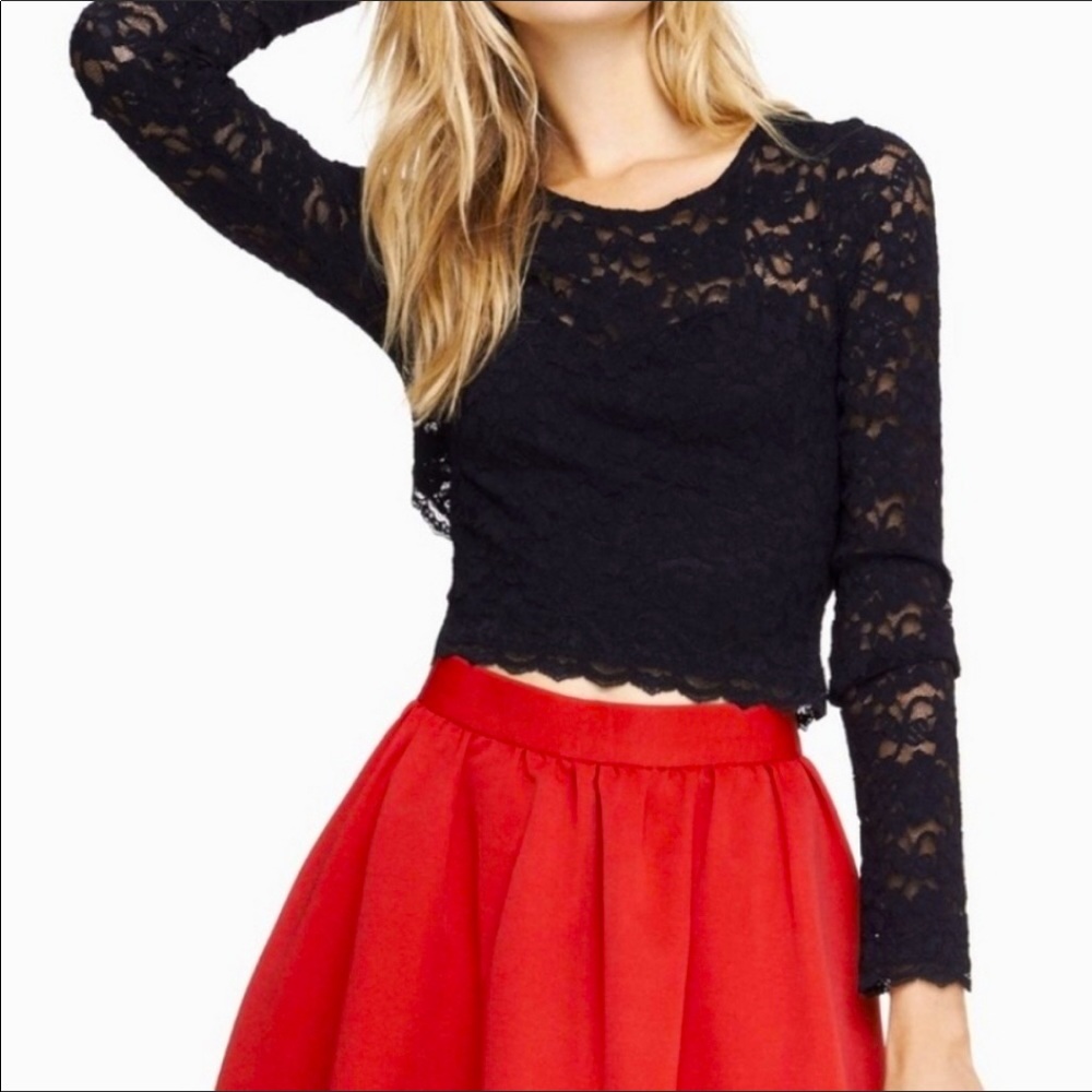 Express black lace long sleeve crop top with open back size small